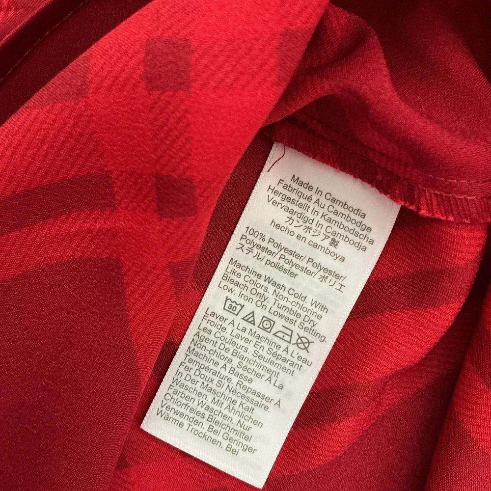 J. Crew Red Plaid Sleeveless Shell Blouse Button Back Top Size M Satin Office